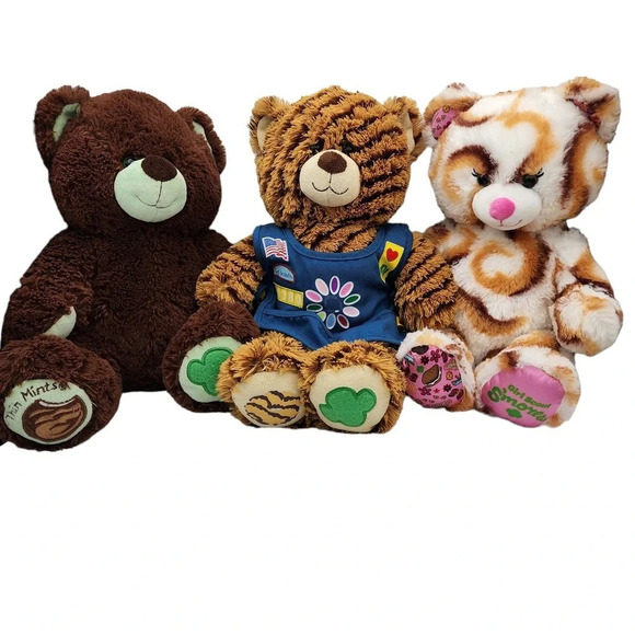 Lot of Girl Scouts Build a Bears Teddy Bear S'mores Thin Mint Cookie Samoas Trio - Picture 1 of 12